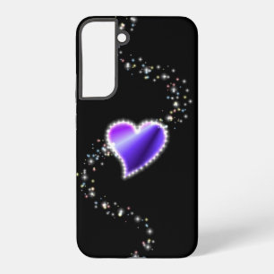 Purple Rainbow Heart with Stars on black Samsung Galaxy S22+ Case