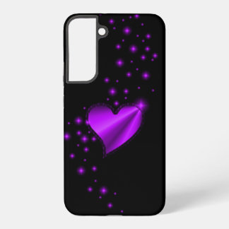 Purple Rainbow Heart with Stars on black Samsung Galaxy S22+ Case