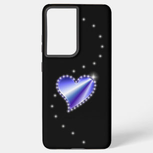 Purple Rainbow Heart with Stars on black Samsung Galaxy S21+ Case