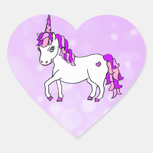 Purple Rainbow Horned  Unicorn Heart Heart Sticker (Front)