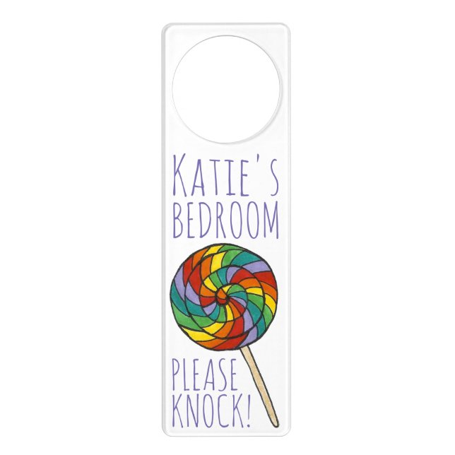 Purple Rainbow Lollipop Candy Bedroom Sign (Front)