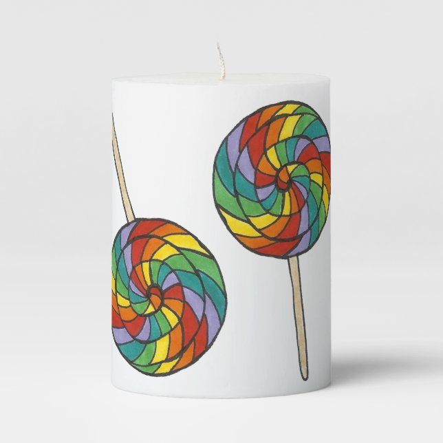 Purple Rainbow Lollipop Candy Sweet Lollies Pillar Candle (Front)