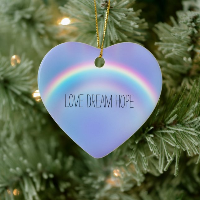 Purple Rainbow Love Dream Hope Personalized Ceramic Ornament (Tree)