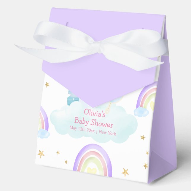 Purple Rainbow Moon Star Unicorn Baby Shower Favor Boxes (Front)