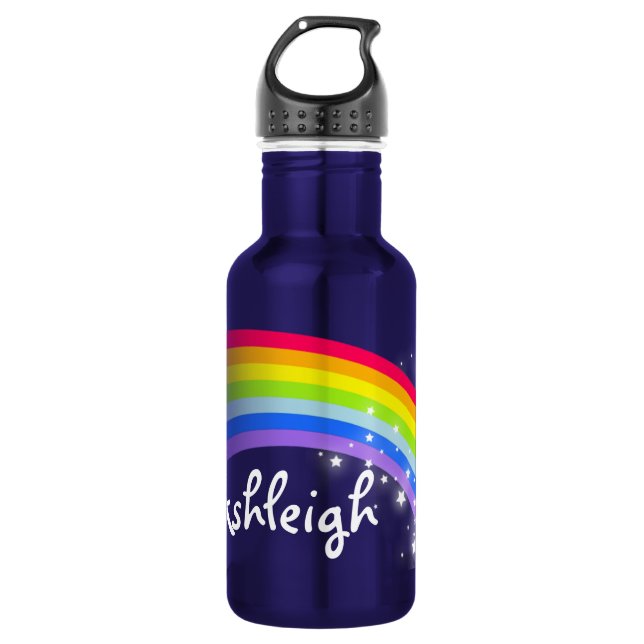 Purple rainbow named liberty kids stainless steel water bottle (Front)