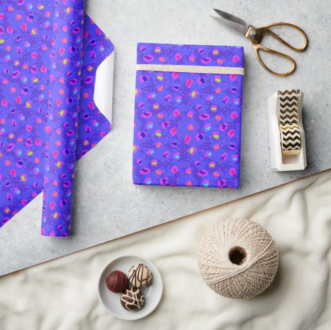 Purple Rainbow Neon Leopard print wrapping paper (Crafts)