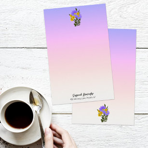 Purple Rainbow Ombre Floral Custom Double Sided Stationery