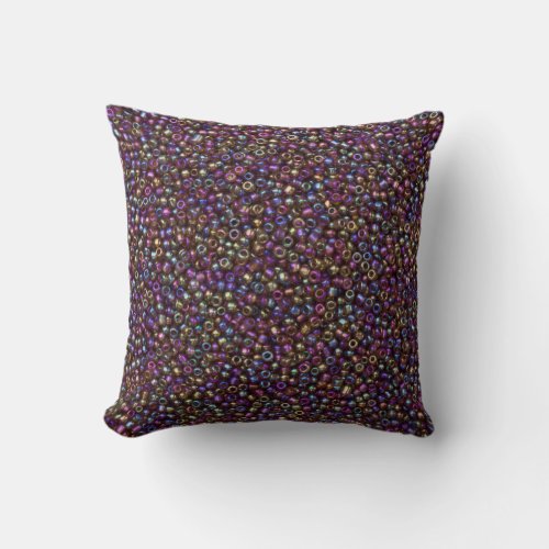 Purple Rainbow Rocaille Seed Beads Throw Pillow