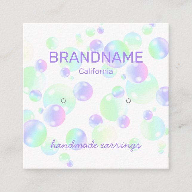 Purple Rainbow Soap Bubbles Earrings Display Square Business Card (Front)