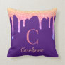 Purple Rainbow Sparkle Glitter Drips Monogram Throw Pillow
