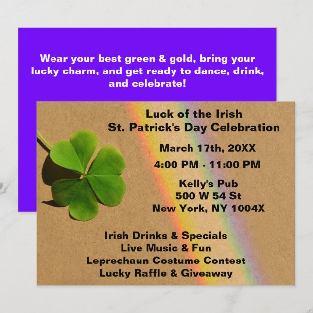 Purple Rainbow St. Patrick's Day Invitation (Front/Back)