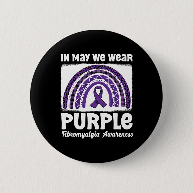 Purple Rainbow Support Fibro Warrior Fibromyalgia  Button (Front)