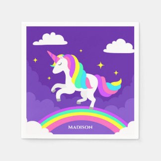 Purple Rainbow Unicorn Personalized Name Magical Napkins