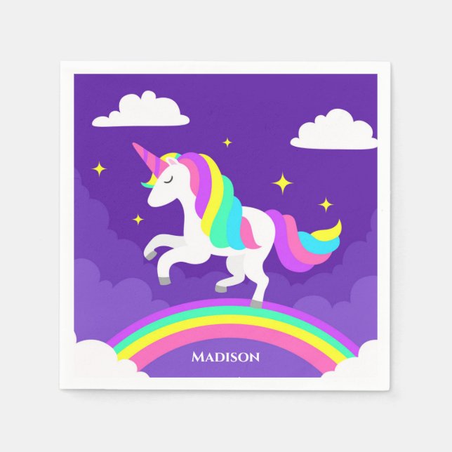 Purple Rainbow Unicorn Personalized Name Magical Napkins (Front)