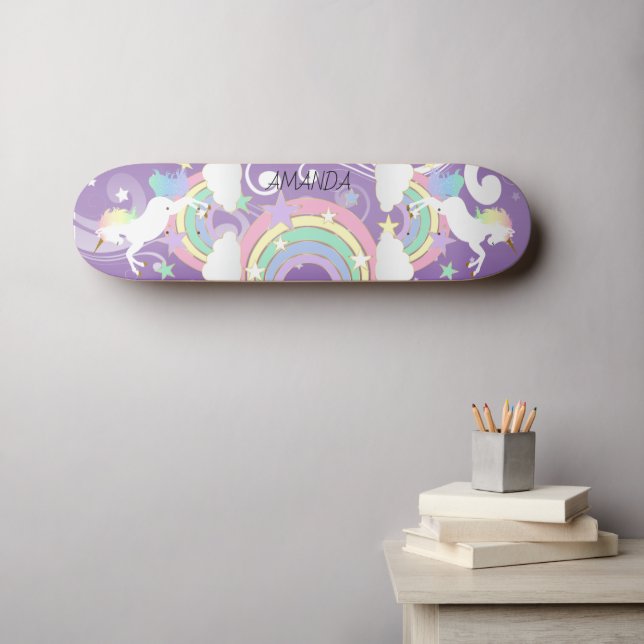 Purple Rainbow Unicorn Skateboard (Wall Art (Horz))