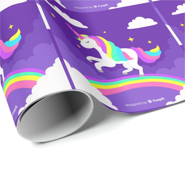 Purple Rainbow Unicorn Wrapping Paper (Roll Corner)