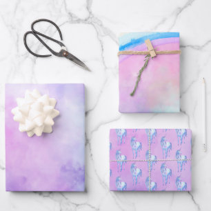 Purple Rainbow Unicorn Wrapping Paper Sheets