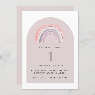 Purple Rainbow Watercolor First Birthday Invitation