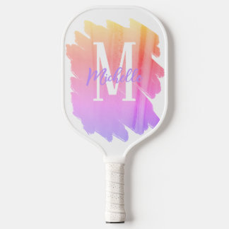 Purple Rainbow Watercolor Monogram Pickleball Paddle