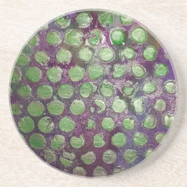 Purple Raine, Abstract  in Purple and Green Dots Coaster (Front)