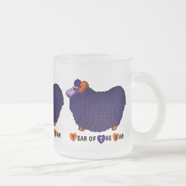 Purple Ram Chinese Year Zodiac Frosted Glass M Coffee Mug (Right)