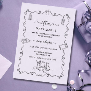 Purple Ramadan Bow doodle ramadan iftar invitation