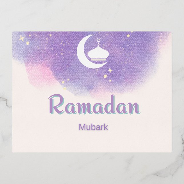 Purple Ramadan mubark Foil Holiday Postcard (Front)