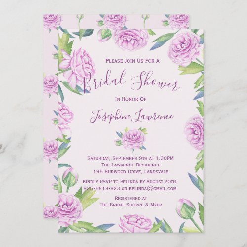 Purple Ranunculus Bridal Shower Invitation