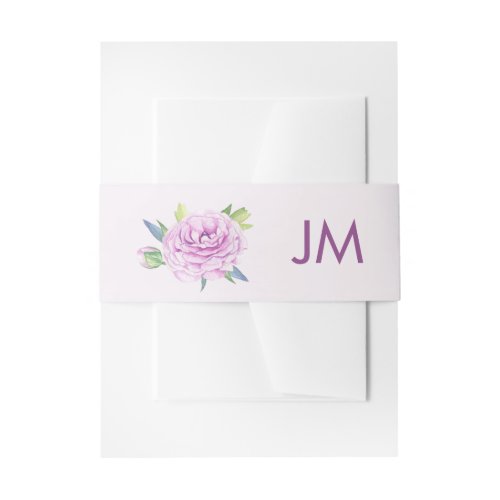 Purple Ranunculus Monogram Floral Spring Wedding Invitation Belly Band