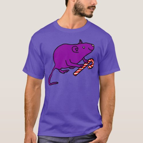 Purple Rat holding Candy Cane at Christmas T_Shirt