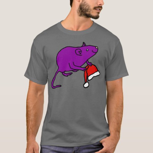 Purple Rat holding Christmas Santa Hat T_Shirt