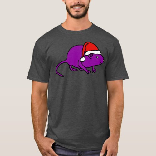 Purple Rat wearing Christmas Santa Hat T_Shirt