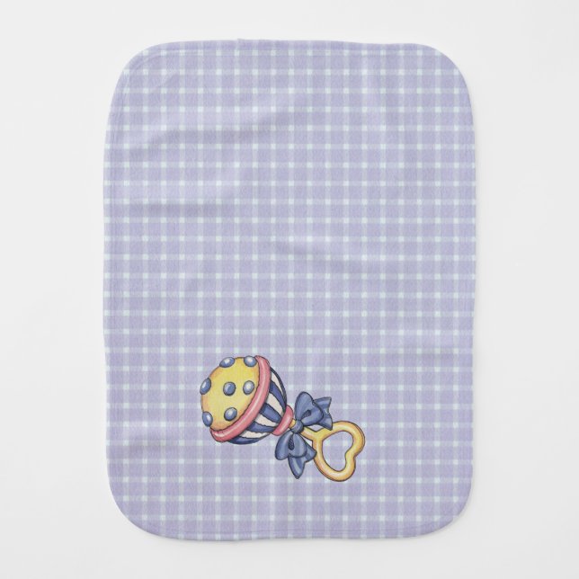 Purple Rattle Baby Burp Cloth (Front)