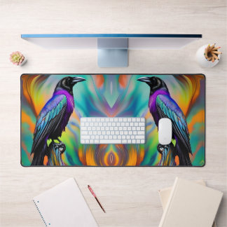 Purple Raven, northern lights background Desk Mat