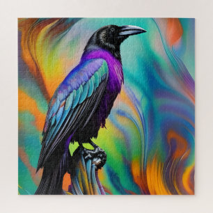 Purple Raven, northern lights background Jigsaw Puzzle
