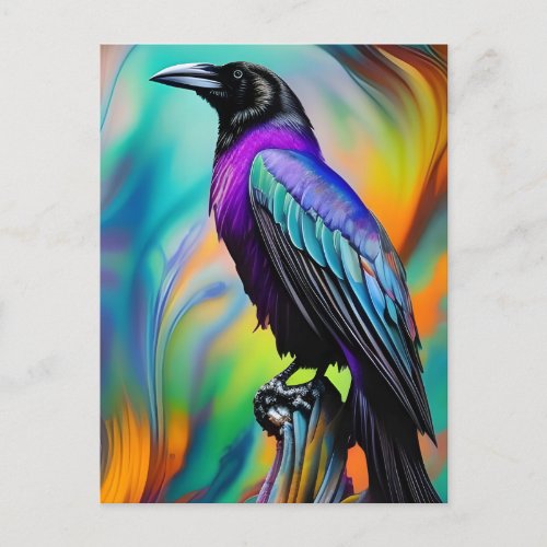 Purple Raven  northern lights background Postcard