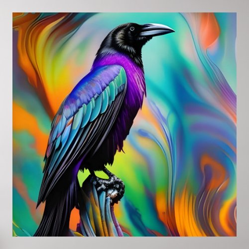 Purple Raven  northern lights background Poster