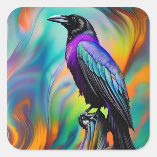 Purple Raven  northern lights background Square Sticker