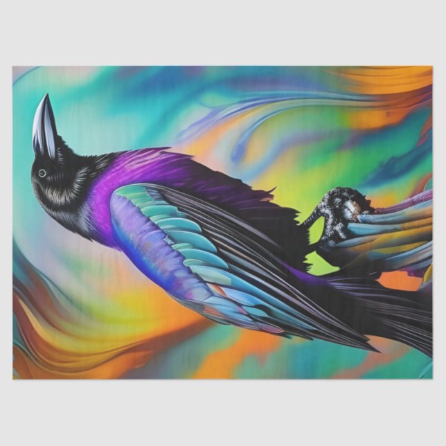 Purple Raven,  northern lights background Tissue Paper (Front)