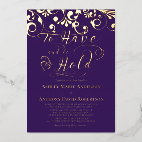 Purple Real Gold Foil To Have To Hold Wedding Foil Invitation