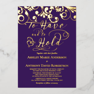 Purple Real Gold Foil To Have To Hold Wedding Invitation