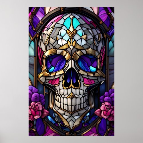 Purple Reaper Faux Stained Glass Skull Gothic  Poster
