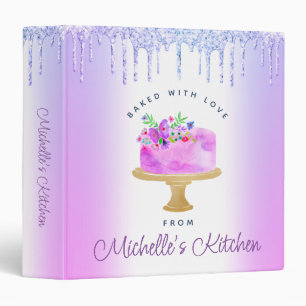 Purple Recipe Cookbook Cake Glitter Drips Baking 3 Ring Binder