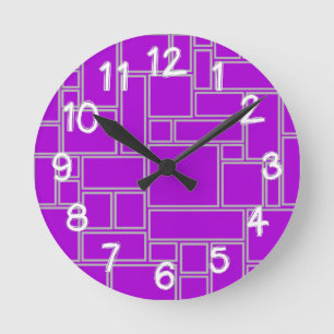 Purple Rectangles  Round Clock