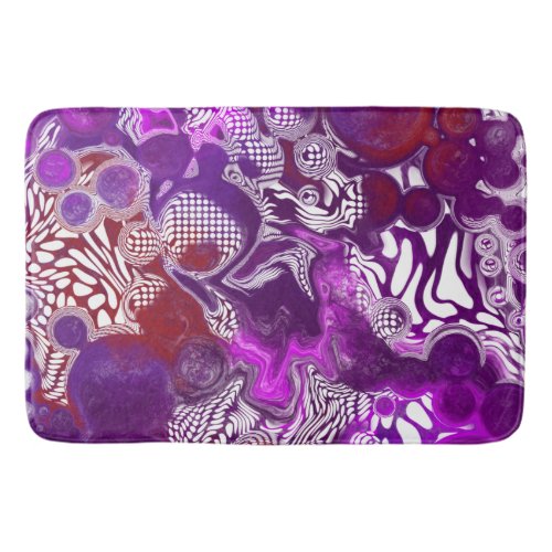 Purple Red Abstract Modern Fluid Art Marble  Bath Mat