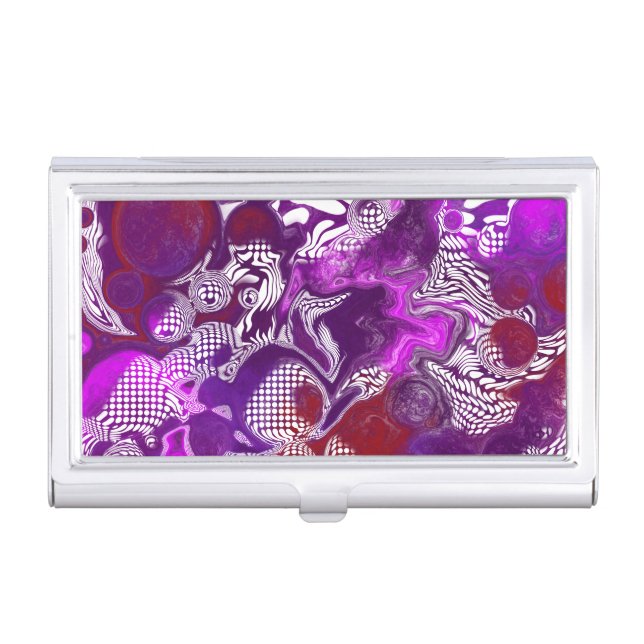 Purple Red Abstract Modern Fluid Art Marble  Business Card Case (Front)