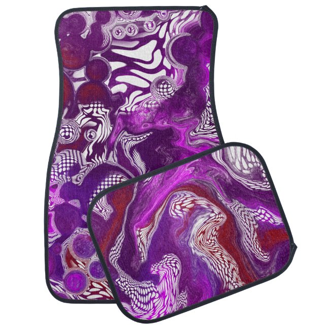 Purple Red Abstract Modern Fluid Art Marble   Car Floor Mat (Set)