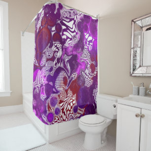 Purple Red Abstract Modern Fluid Art Marble Shower Curtain