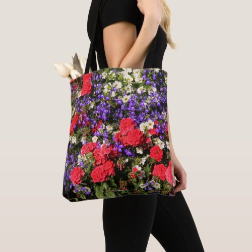 Purple Red and White Annual Flowers Tote Bag