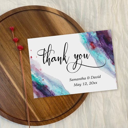 Purple Red Aqua Watercolor Artsy Abstract Thank You Card